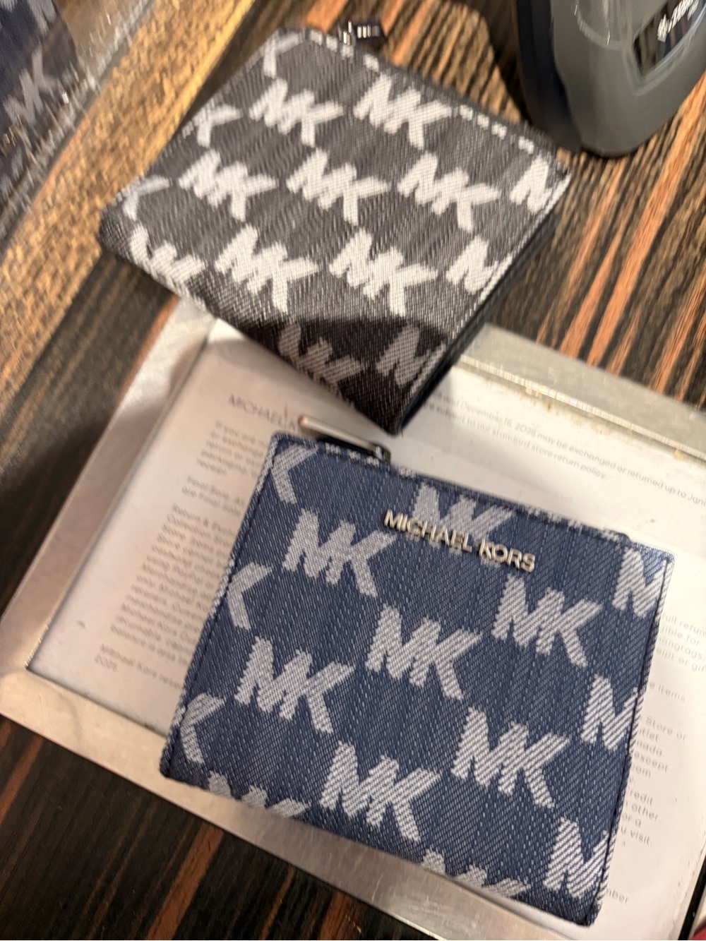Michael Kors denim MK Logo Zip Card Case wallet new
